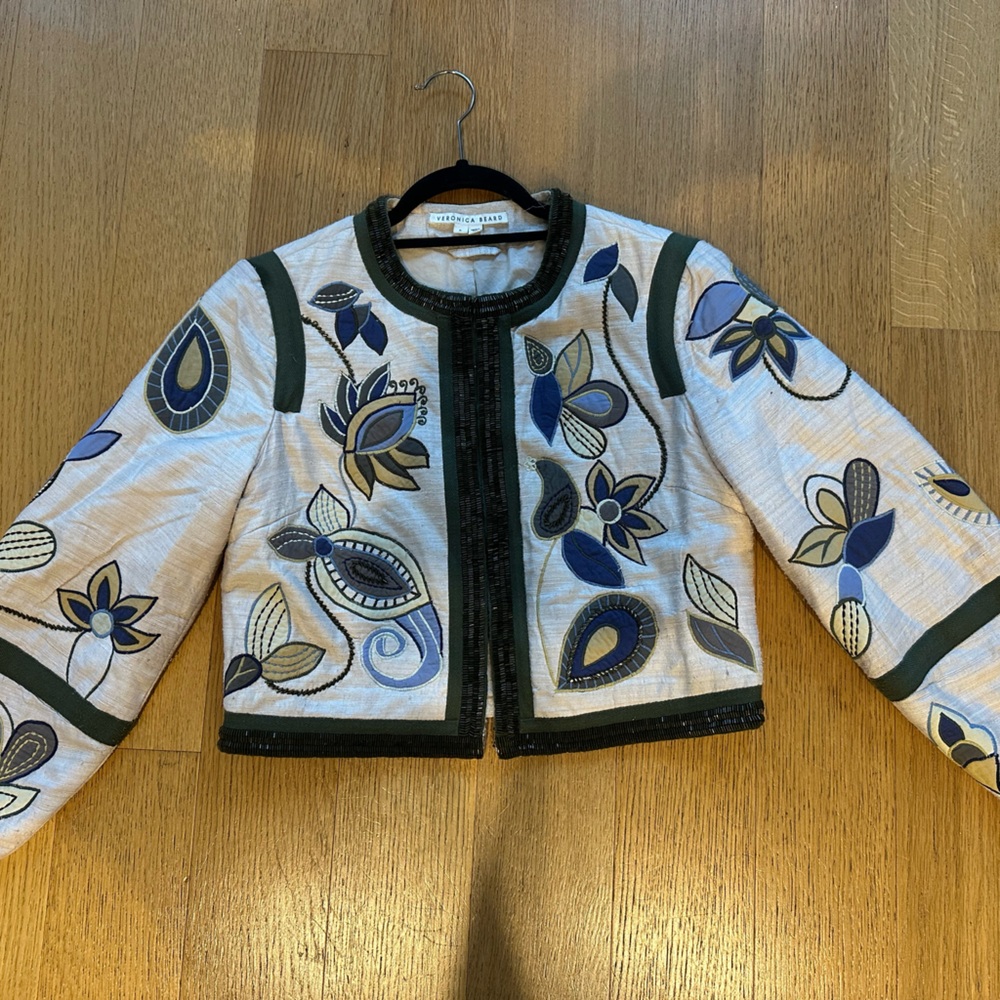 Veronica Beard Embroidered Silk Beaded Jacket